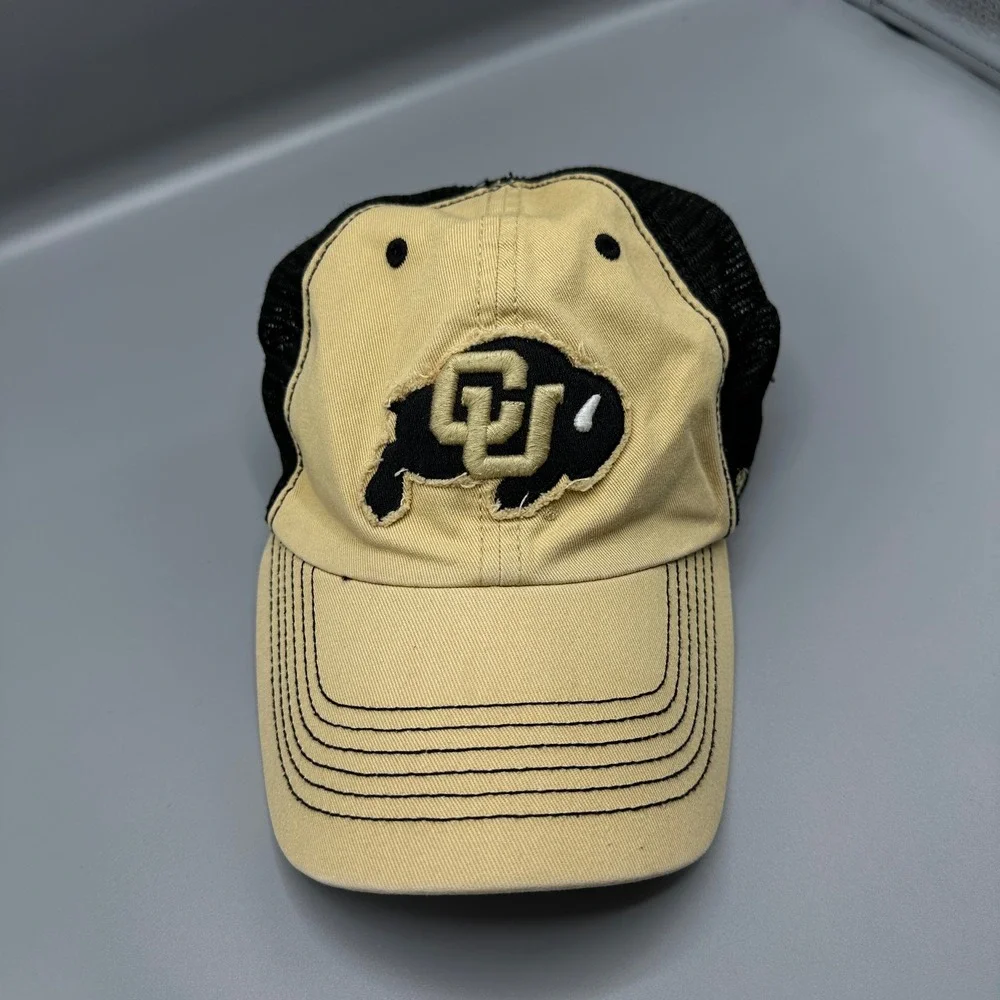 47 Brand Colorado Buffaloes CU Trucker Hat Khaki Black Stretch Fit Cap S-M